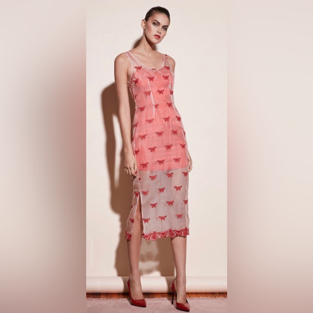 Fleur du Mal Butterfly Embroidery Dress Pink Red